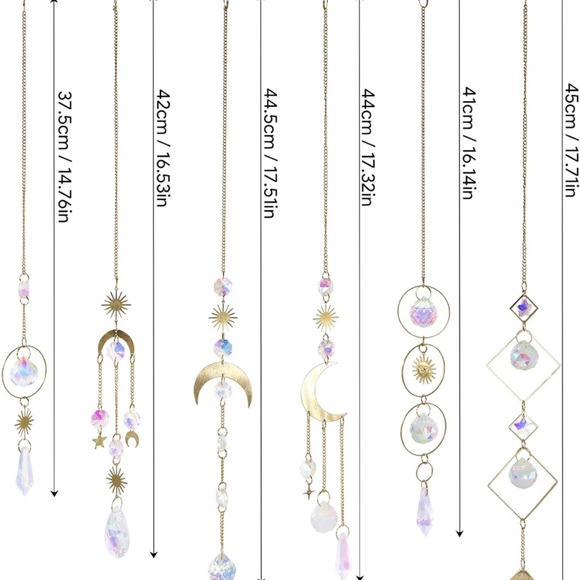 Boho Crystal Suncatcher Moon Chain Pendant Prisms for Window Party Garden Decor - Picture 6 of 7